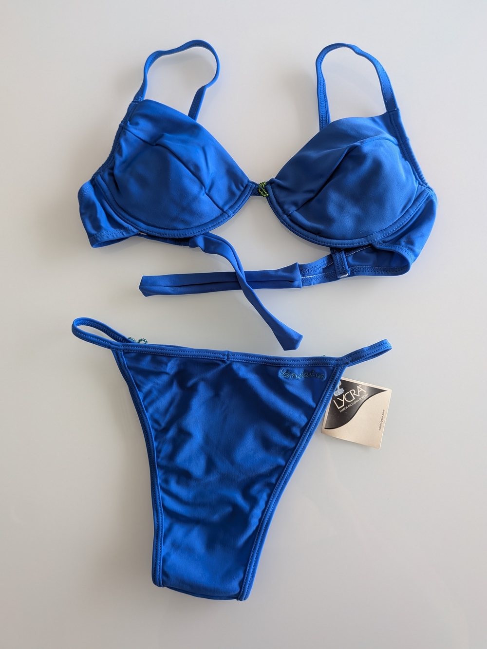 Blue Lycra Underwired Beaded Bikini Set 2 Piece Women's Swimwear Size S NWT - Picture 7 of 7